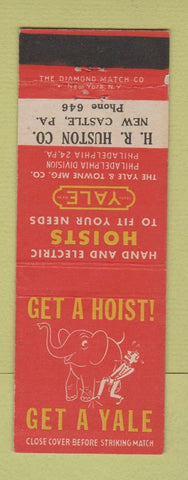 Matchbook Cover - Yale Hoists elephant HR Huston New Castle PA