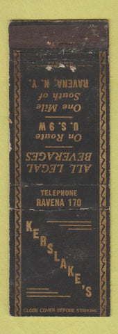 Matchbook Cover - Kerslake's Ravena NY low phone # bar WORN