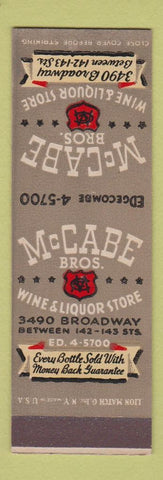 Matchbook Cover - McCabe Bros Wine Liquor New York City SAMPLE