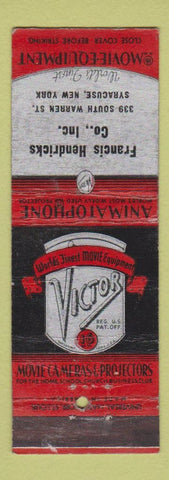 Matchbook Cover Victor Film Projectors Francis Hendricks Syracuse NY movies WEAR