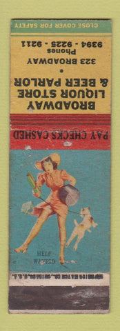 Matchbook Cover - Broadway Liquor Store Bar pinup girlie WORN