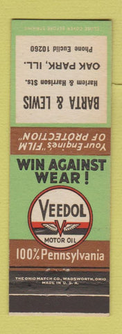 Matchbook Cover - Veedol Tydol oil gas Barta & Lewis Oak Park IL feature
