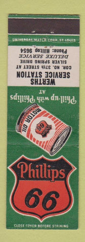 Matchbook Cover - Phillips 66 oil gas Werths Milwaukee WI