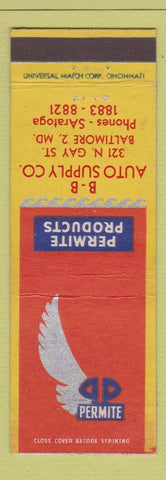 Matchbook Cover - Permite BB Auto Supply Baltimore MD