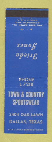 Matchbook Cover - Town & Country Sportswear Frieda Jones Dallas TX