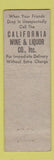 Matchbook Cover - California Wine Liquor Albany NY MERCHANTS