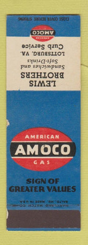 Matchbook Cover - Amoco oil gas Lewis Bros Lottsburg VA SAMPLE WEAR
