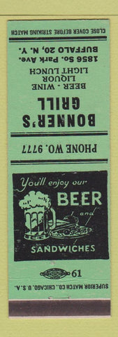 Matchbook Cover - Bonner's Grill Buffalo NY