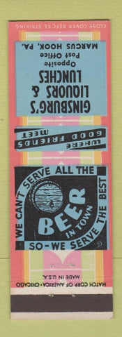 Matchbook Cover - Ginsburg's Liquors Lunches Marcus Hook PA