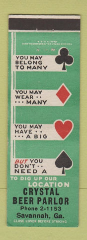 Matchbook Cover - Crystal Beer Parlor Savannah GA