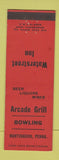 Matchbook Cover - Arcade Grill Bowling Huntingdon PA Waterstreet Inn