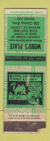 Matchbook Cover - Webb's Place ADVANCE POOR STRIKER