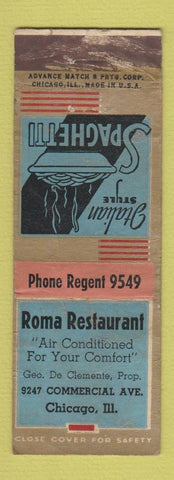 Matchbook Cover - Roma Restaurant Chicago IL ADVANCE WORN