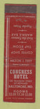 Matchbook Cover - Congress Hotel Baltimore MD WORN