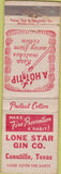 Matchbook Cover - Long Star Gin Co Cotton Canutillo TX WEAR