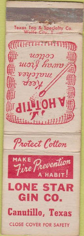 Matchbook Cover - Long Star Gin Co Cotton Canutillo TX WEAR
