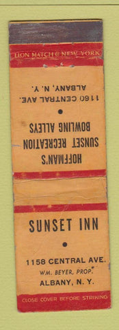 Matchbook Cover - Sunset Inn Albany NY bowling  WORN