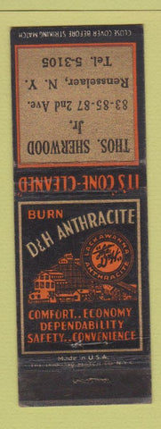 Matchbook Cover - D&H Anthracite Coal Thos Sherwood Rensselaer NY