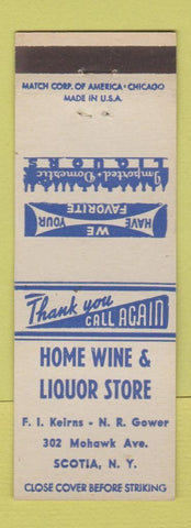 Matchbook Cover - Home Wine Liquor Store Scotia NY