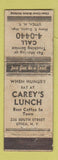 Matchbook Cover - Carey's Lunch Utica NY POOR