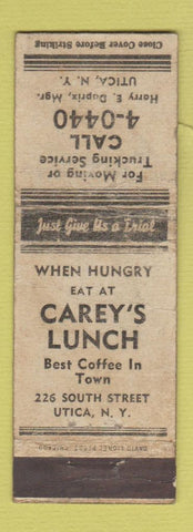 Matchbook Cover - Carey's Lunch Utica NY POOR