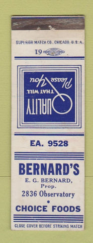 Matchbook Cover - Bernard's Restaurant
