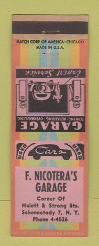 Matchbook Cover - F Nicotera's Garage Schenectady NY