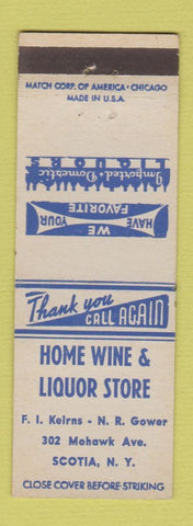 Matchbook Cover - Home Wine Liquor Store Scotia NY