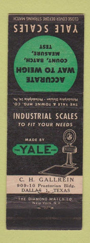 Matchbook Cover - Yale Scales CH Gallrein Dallas TX