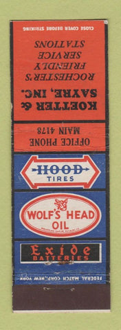 Matchbook Cover - Wolf's Head Oil Koetter gas Rochester NY Federal Hood Tires