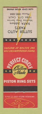 Matchbook Cover - Perfect Circle Piston Rings Sutter Yuba City CA NAPA
