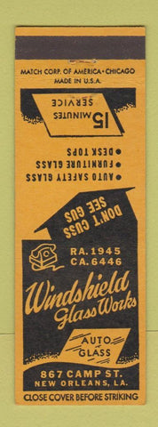 Matchbook Cover - Windshield Glass Works New Orleans LA auto glass