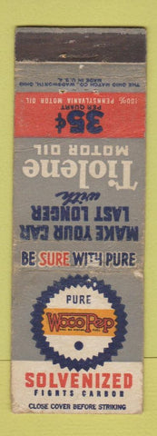 Matchbook Cover - Tiolene oil Pure Woco Pep gas WEAR