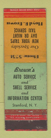 Matchbook Cover - Brown's Auto Shell oil gas Stamford NY Taxi WORN
