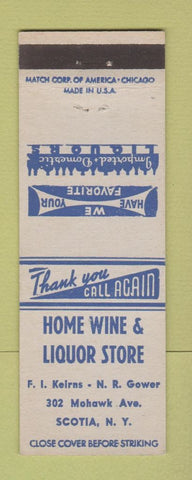 Matchbook Cover - Home Wine Liquor Store Scotia NY
