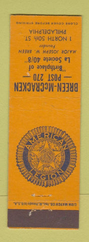 Matchbook Cover - American Legion Breen McCracken Philadelphia PA