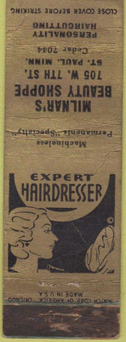Matchbook Cover - Milnar's Beauty Shop St Paul MN girlie POOR