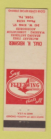 Matchbook Cover - Fleetwing oil gas Chas Hershner York PA