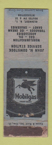Matchbook Cover - Mobil oil gas John Comstock Glenmont NY POOR