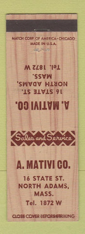 Matchbook Cover - A Mativi North Adams MA Appliances