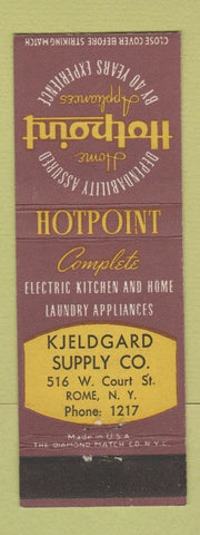 Matchbook Cover - Hotpoint Appliances Kjeldgarrd Rome NY low phone #