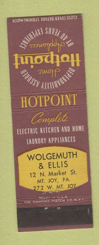 Matchbook Cover - Hotpoint Appliances Wolgemuth Ellis Mount Joy PA