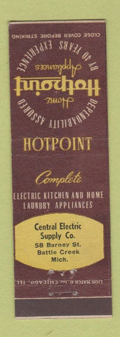 Matchbook Cover - Hotpoint Appliances Central Electric Supply Battle Creek MI