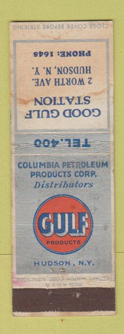 Matchbook Cover - Gulf oil gas Good Gulf Hudson NY Federal WORN low phone #
