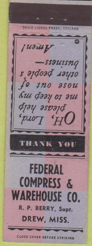 Matchbook Cover - Federal Compress Warehouse Drew MS