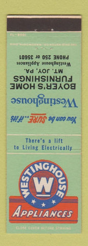 Matchbook Cover - Westinghouse Appliances Boyer's Home Furnishings Mount Joy PA