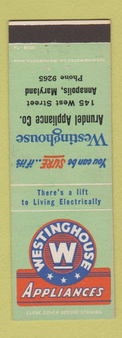 Matchbook Cover - Westinghouse Appliances Arundel Annapolis MD
