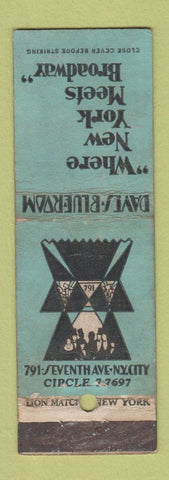 Matchbook Cover - Davis Blue Room New York City WORN