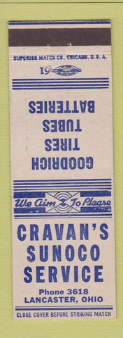 Matchbook Cover Cravan's Sunoco oil gas Lancaster OH low phone # Goodrich Tires