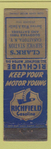 Matchbook Cover - Richfield oil gas Clark's Canastota NY WEAR